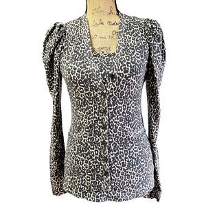 Ambiente Women's Twinset Cardigan & Top SZ 8 Leopard Print Pockets Long Sleeves
